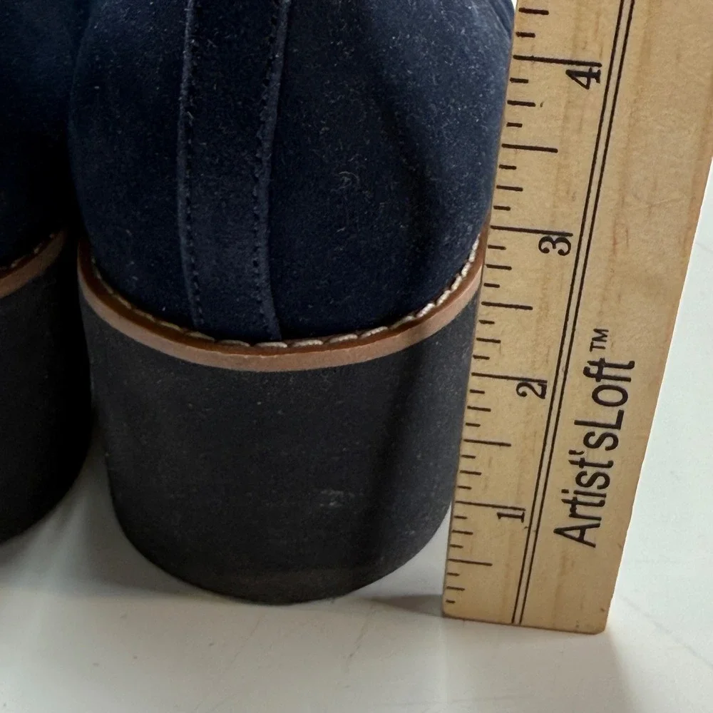 Comfort Wedge‎ Loafers Navy Suede Slip On Lug Sole Casual Shoes Size 9